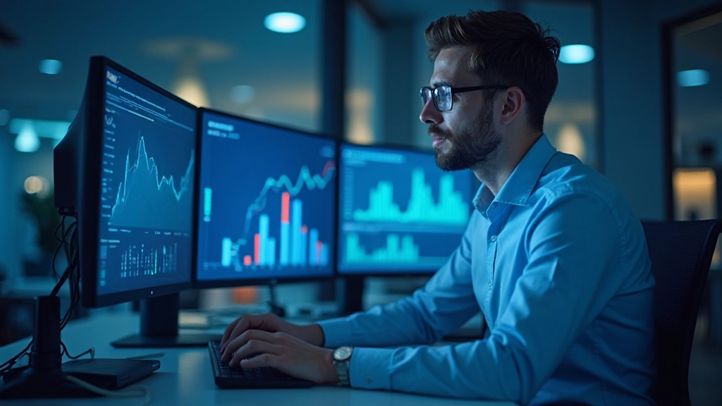 Профессиональная рабочая среда с аналитическими инструментами и графиками на экране