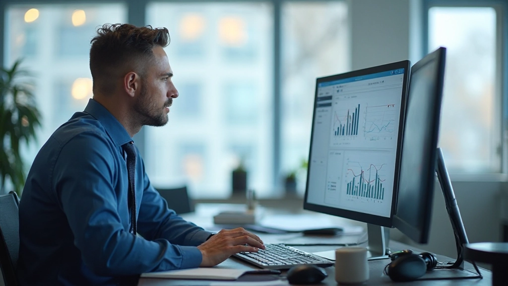 Интерфейс системы бизнес-аналитики с дашбордами и графиками показателей